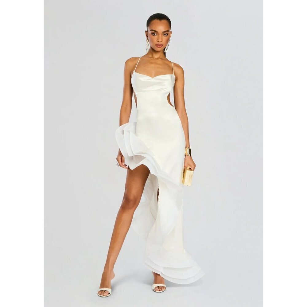 retrofête Kaitlin Ruffled Hem Gown Dress White Womens Size Small
